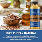 Natural linseed oil bottle label details for wood protection