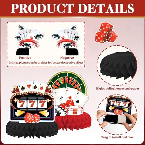 Full set of 9 casino party decorations displayed on a table