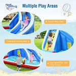 Children playing on Honey Joy shark inflatable water park climbing wall