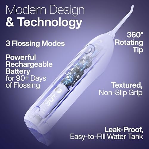 Compact lilac oral irrigator for travel and home dental care