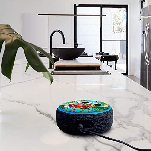 Top down view of Echo Dot 3rd Gen with botanical decal applied