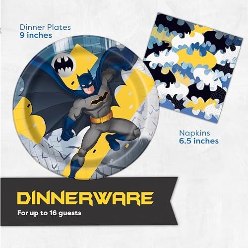 Close up of the imported Dark Knight birthday party button and napkins