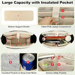 Veirdro multi-pocket school bag illustrating the side external USB charging port connected to a phone