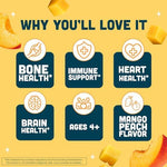 Pouring Barlean's mango peach omega 3 liquid supplement onto a tablespoon
