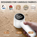 Peiyuu fabric shaver display indicating battery percentage and speed gear level.