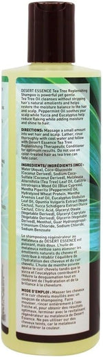 Desert Essence tea tree replenishing shampoo texture and cap display