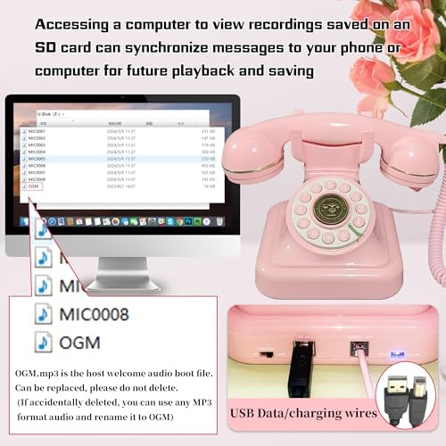 Side profile of FiayaCom pink rotary style guest book phone