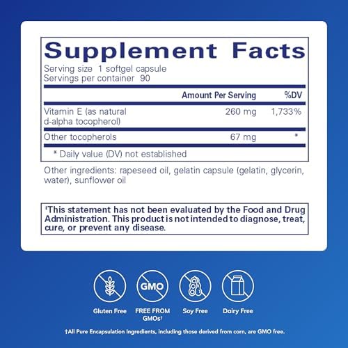 Pure Encapsulations Vitamin E mixed tocopherols hypoallergenic capsule count display