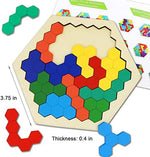 Vibrant multicolor geometric block puzzle pieces arranged to create distinct animal and object patterns.