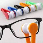 Imported five piece portable eyeglass cleaner set showing front view of multi color microfiber clips.