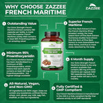 Close up of Zazzee Extra Strength 350 mg pine bark capsules for immune and cardiovascular health