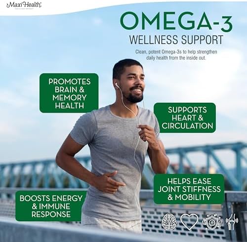 Maxi Health EPA and DHA heart brain joint support softgels packaging container overview
