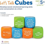 Complete packaging of the learning resources conversation cubes showing all thirty-six educational prompts.