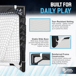 Premier Sports indoor hockey set components laid out showing sticks goal and foam balls.