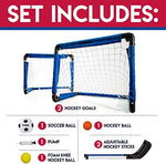 Franklin Sports kids indoor goal set with adjustable hockey sticks and soccer ball accessories