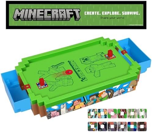 Close-up perspective of the interchangeable character pusher covers including Steve and Creeper on the board.