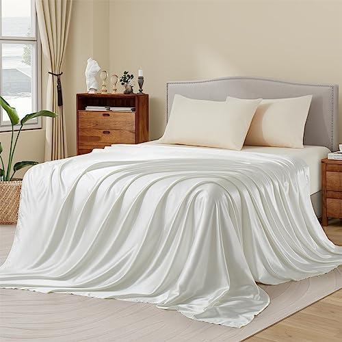 Close up shot of premium luxury silky top sheet material revealing high density weave.