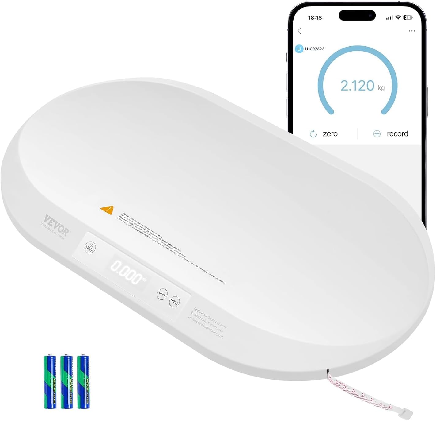 Vevor Smart Bluetooth Baby Scale front view for infant weight tracking