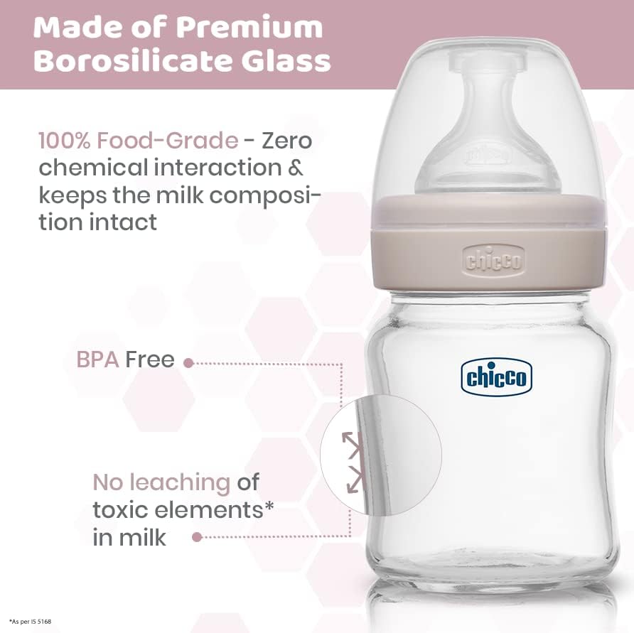 Chicco Well-Being Glass Feeding Bottle (120ml, Slow Flow) Neutral - Image 5