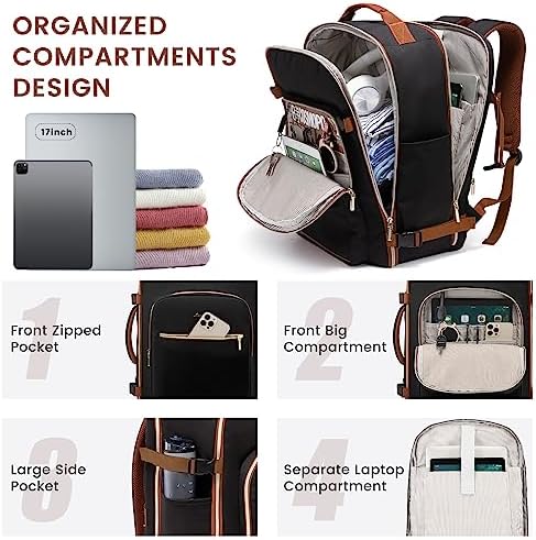 LOVEVOOK 17 inch carry on backpack opened 180 degrees showing packing cubes
