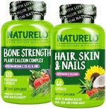 NATURELO hair skin and nails multivitamin and calcium bundle front view bottles