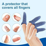 Blue cotton elastic finger protectors applied on human hand joints