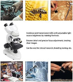 Dpofirs 40X to 5000X microscope featuring dual LED illumination knobs and mechanical stage