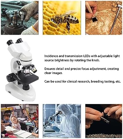 Dpofirs 40X to 5000X microscope featuring dual LED illumination knobs and mechanical stage