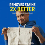 OxiClean powder stain remover being added to a high efficiency washing machine
