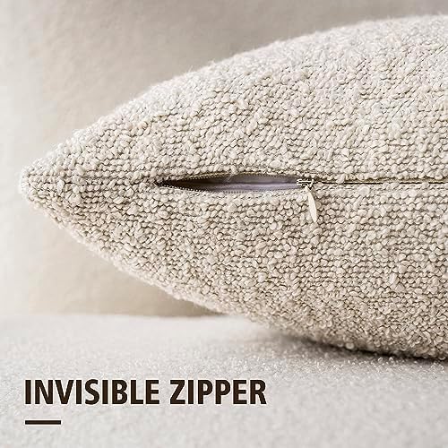 Foindtower neutral oatmeal boucle accent pillow covers arranged neatly on a minimalist bedroom setup