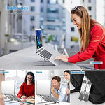 Leeboom aluminum notebook holder side view with anti slip silicone pads protecting a macbook