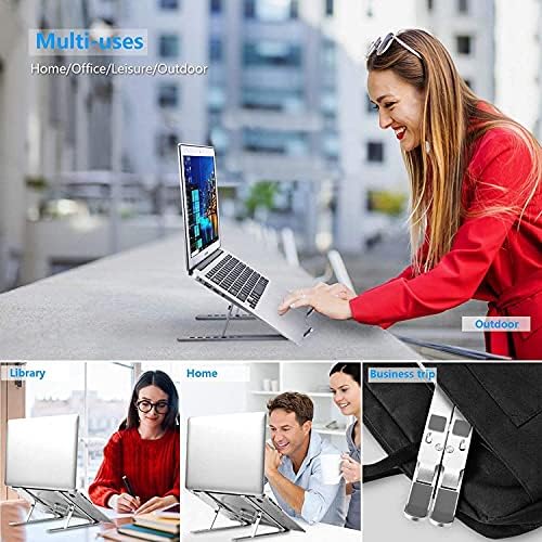 Leeboom aluminum notebook holder side view with anti slip silicone pads protecting a macbook