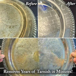 Goddard's tarnish remover foam being applied to a silver filigree item with a sponge.