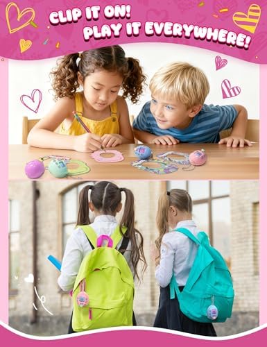 Children holding the portable egg shaped guessing game keychain during a classroom exchange