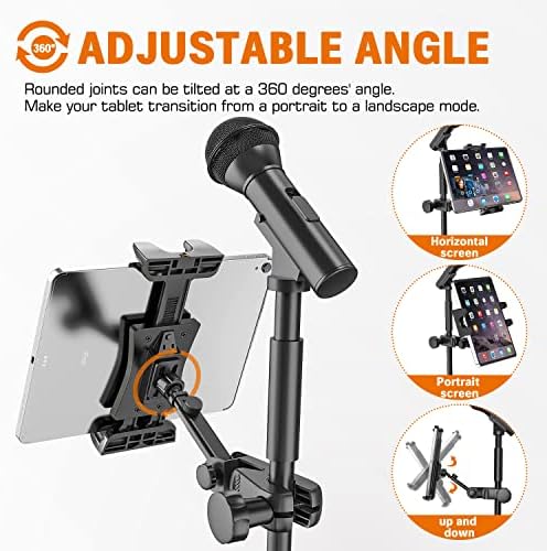 Close-up perspective of the non-slip protective corner pads on the Jubor mic stand bracket holding a smartphone.