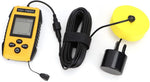 Handheld sonar depth finder displaying screen metrics