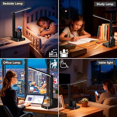 Cozoo multi-functional desk organizer lamp holding multiple pens with a smartphone in the holder slot