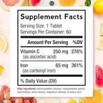Doctor's Recipes Iron 65 mg with Vitamin C side label showing supplement facts panel