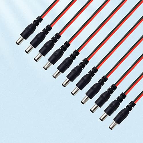 Centropower 12 Volt DC male power pigtail cable showing structural dimensions of the 5.5mm by 2.1mm adapter connection head.