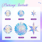 Three dimensional iridescent hexagonal star ornament shifting colors under ambient party lighting.