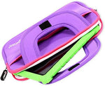 Close up view of the premium neoprene exterior material on the Contixo purple kids sleeve