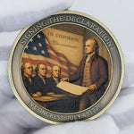 HYuMCCyhT USA 250th Independence anniversary coin displayed elegantly inside a collector shadow box on an office desk setup
