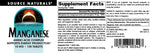 Supplement facts label on Source Naturals Manganese bottle