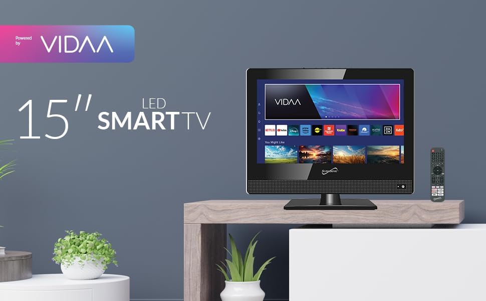Supersonic portable compact TV setup in a recreational vehicle setting highlighting mobility