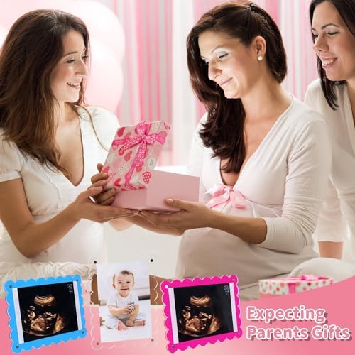 Mlatnod premium clear acrylic gender reveal prop frame containing a vertical baby ultrasound picture.