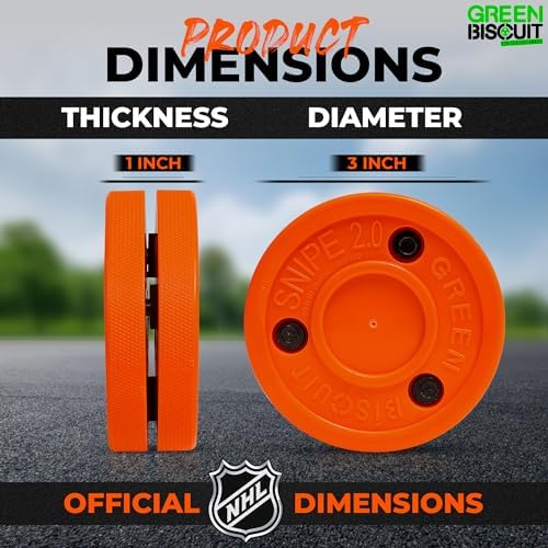 Green Biscuit Snipe 2.0 training pucks stacked on concrete surface