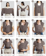Ergonomic cotton blend newborn wrap carrier being tied