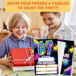 Eronm 7th Birthday Invitations packaging content for boys and girls party supplies and decorations
