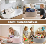 White OIAHOMY nursery storage basket filled with baby clothes and toys