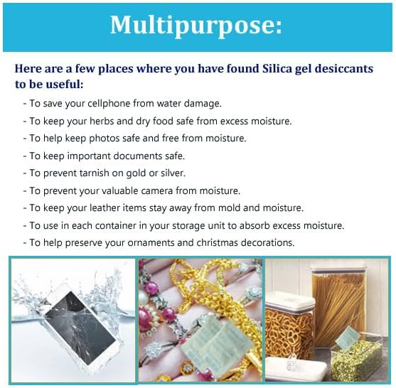 Bulk pack of non-toxic moisture absorbing silica gel bags.